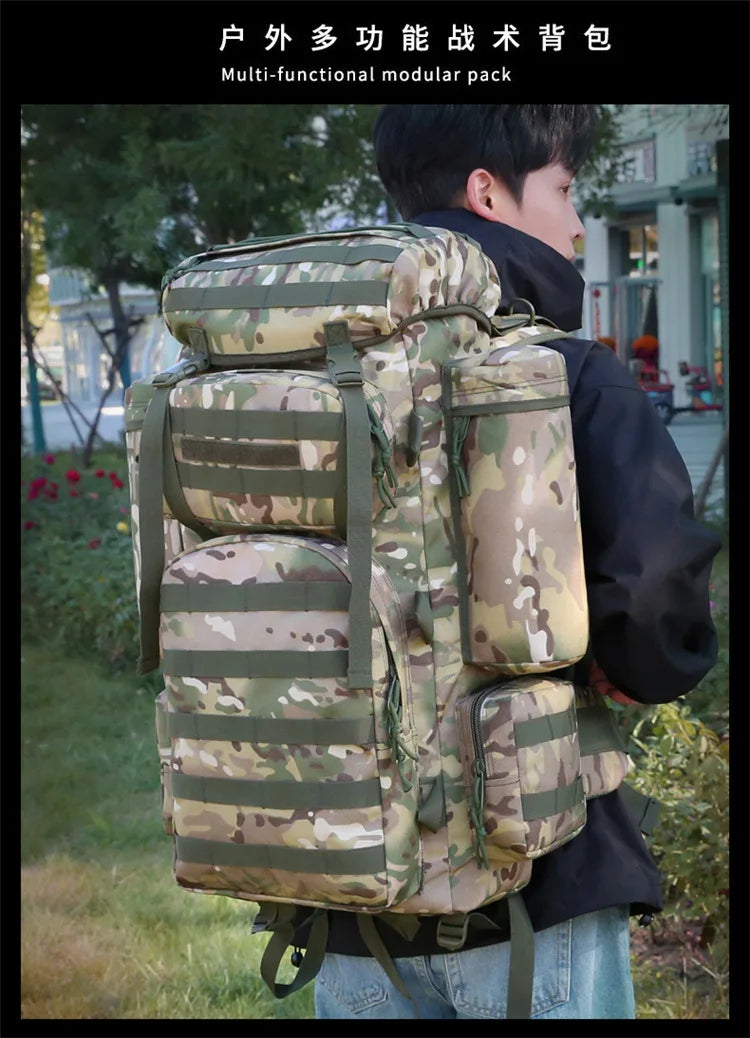 70L Large Capacity Tactical Backpack,Wear-Resistant Rainproof Oxford Cloth,Multifunctional Outdoor Camping Hiking Climb Bag,B437
