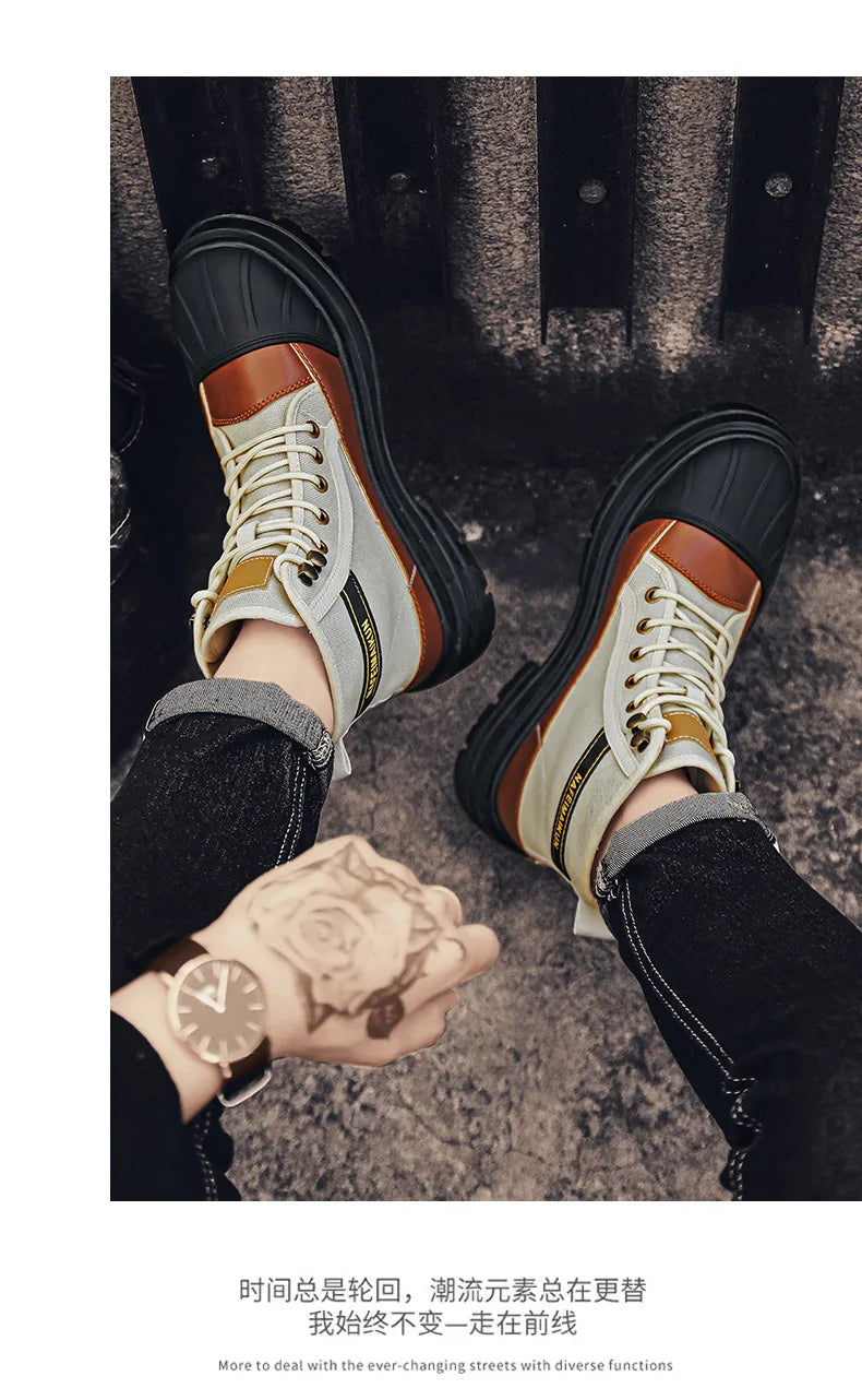 Luxury Men's High Top Ankle Boots Winter Motorcycle Boots Men Platform Safety Shoes Sneakers Work Boots for Men Tooling Booties