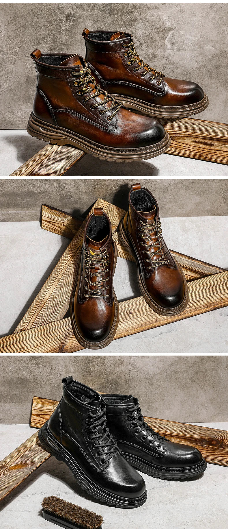 Desai Brand Men Boots Winter Cowboy Full Grain Genuine Leather Military Men Motorcycle Shoes Casual Work Fashion High Quality