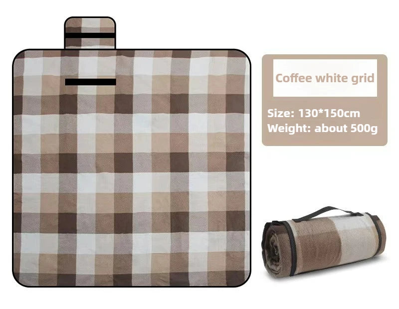 Outdoor Single-sided Velvet Folding Picnic Mat with Waterproof Soft Thickened Grid Camping Mat on The Bottom 130cm 150cm