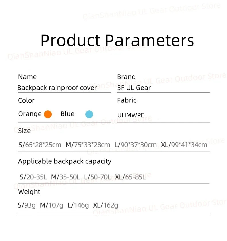 3F UL Gear UHMWPE Rain Cover For Backpack Outdoor Ultralight Hiking waterproof Trekking Rainproof 20-85L Backpack Cover