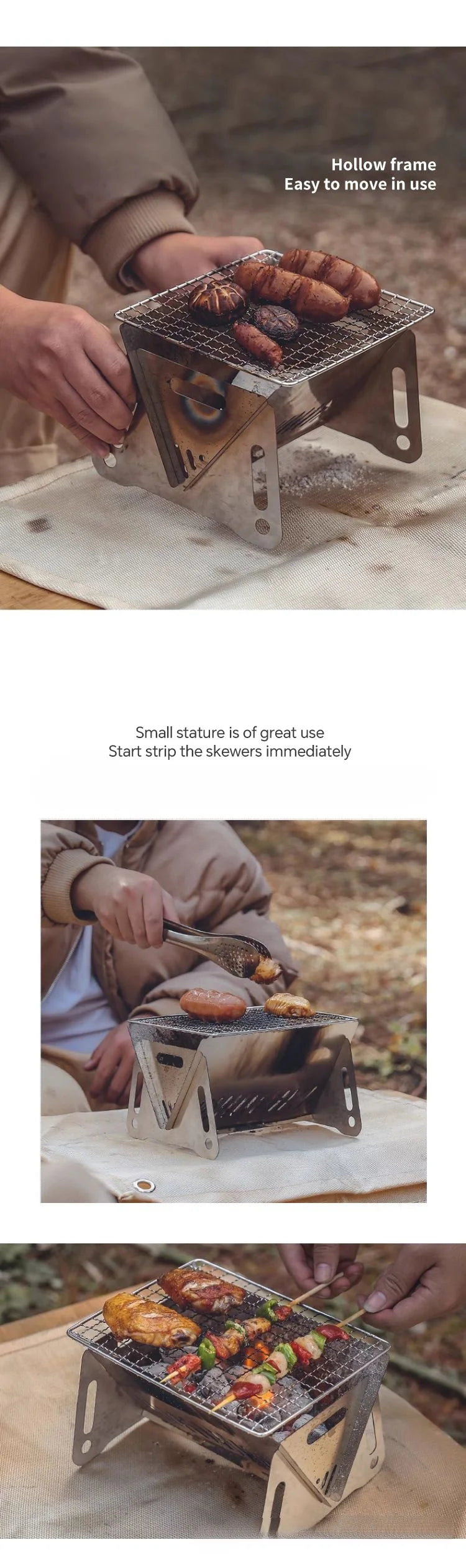 Outdoor Camping Charcoal Barbecue Grill For Party Beach Picnic Bbq Stove , Portable Stainless Steel Bbq Charcoal Grill