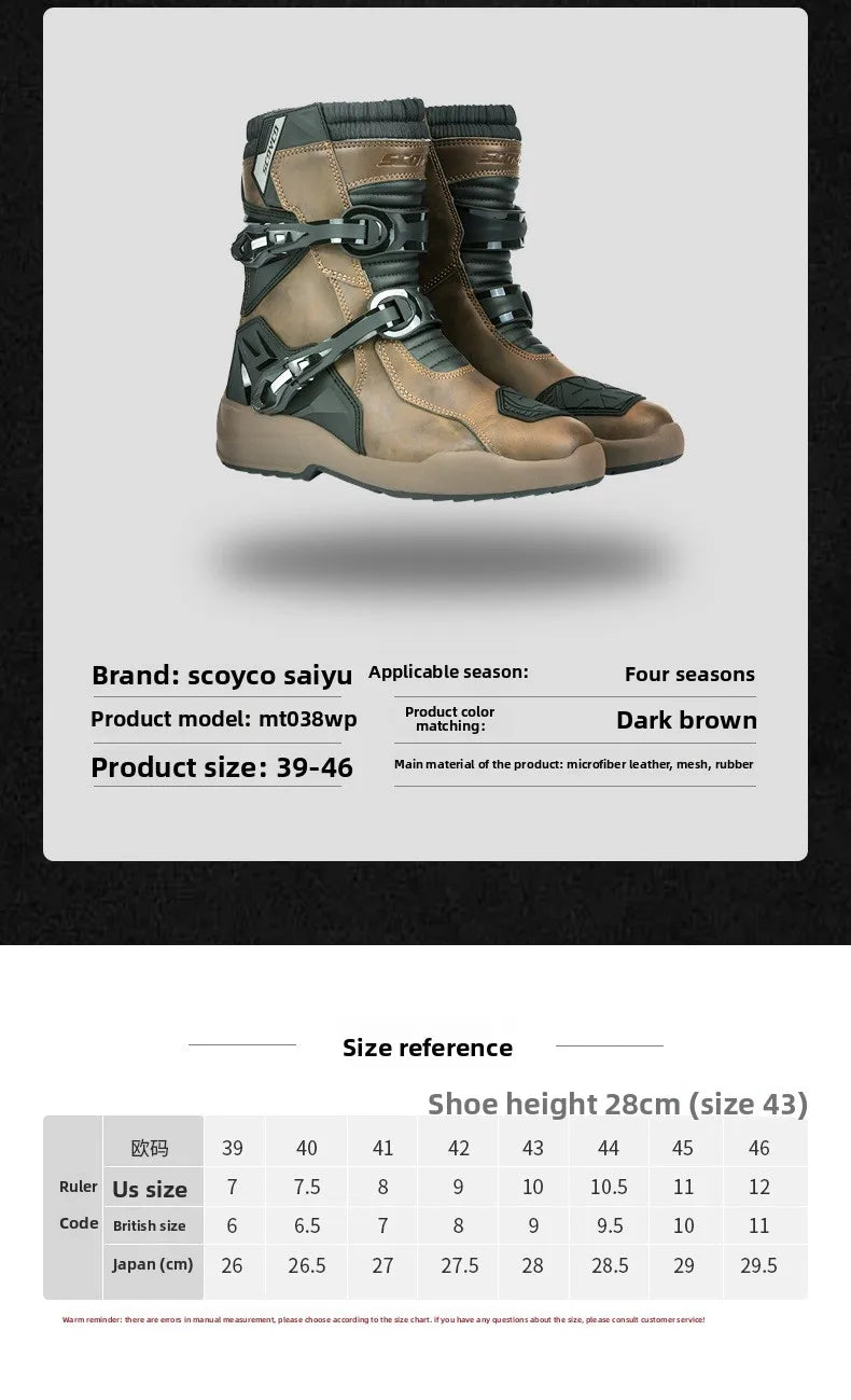 SCOYCO Motorcycle Riding Boots Motorcycle Tour Boots Waterporoof Rally Shoes Four Seasons Men Ankle TPU Protections EU 39-46