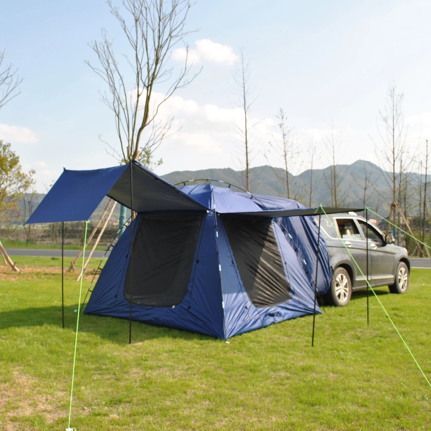 Car Rear Tent with Large Awning, Rear Tailgate Tents with Floor, 4 Person Family Camping, PU4000 Waterproof Fabric