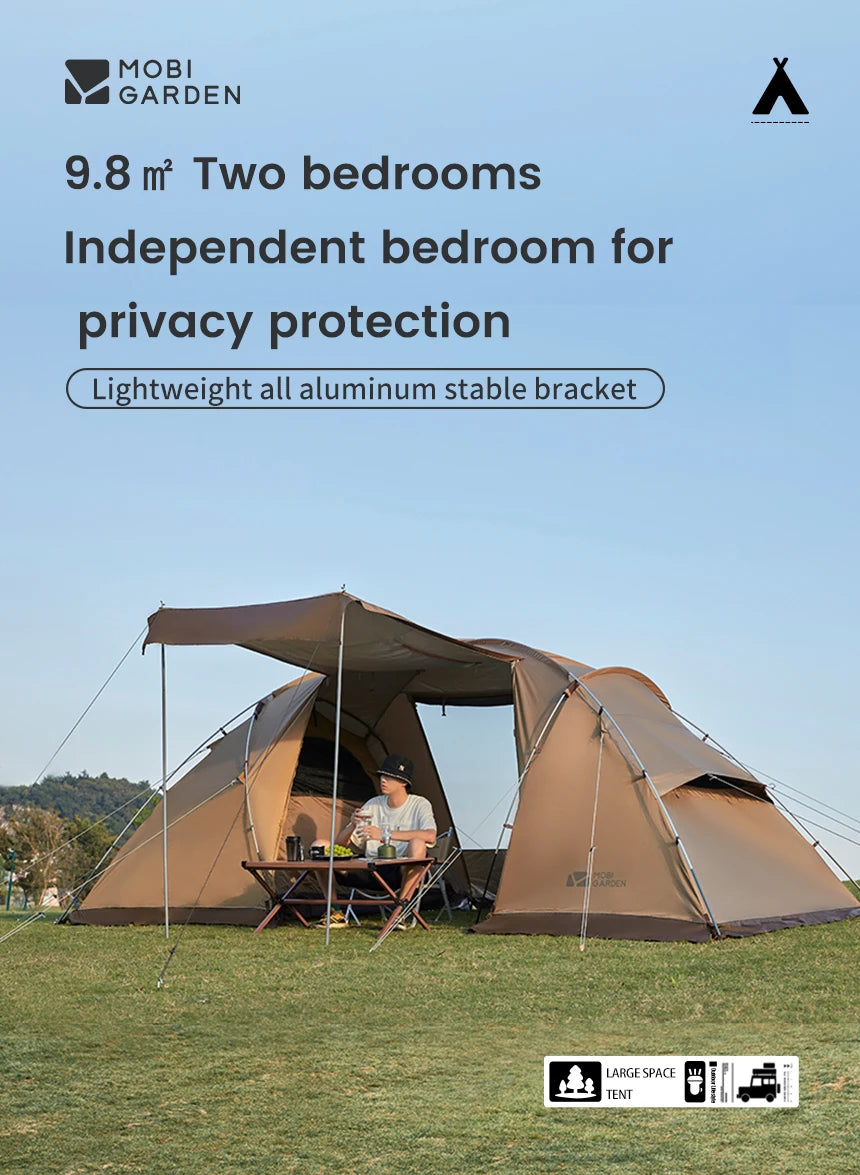 MOBI GARDEN Camping Tunnel Tent Outdoor Living Tent Windproof Rainproof Portable