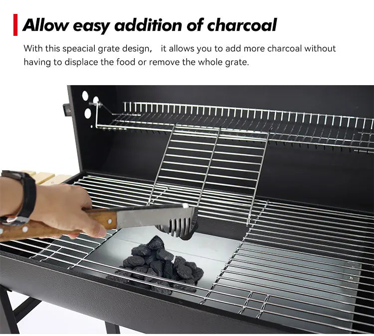 Heavy Duty Garden Barrel Trolley Barbeque Grill Outdoor Smoker Barbecue Grill Charcoal Bbq Grill with Side Table