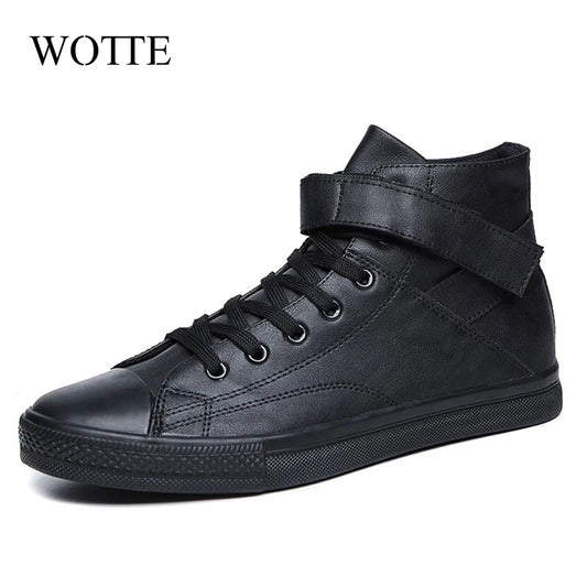 Ankle Boots Men Black PU Leather Shoes Autumn Winter Comfortable Platform Casual Shoes High-top 2022 Fashion Leahter Boots Man