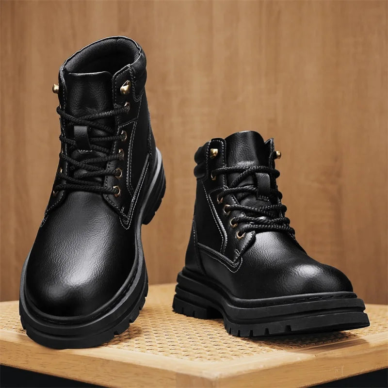 New Autumn Winter Men High Top Shoes Fashion Motorcycle Boots Outdoor Leisure Ankle Boots Comfortable Man Lace-Up Botas Sneakers