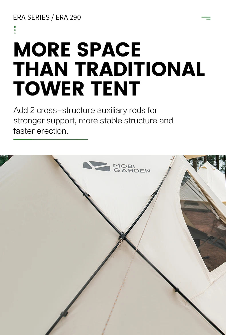 MOBI GARDEN Era290 Outdoor Family Pyramid Camping Tent 5-8 Person Large Space Lobby Sun Shelter Thickened Cotton Portable Tent