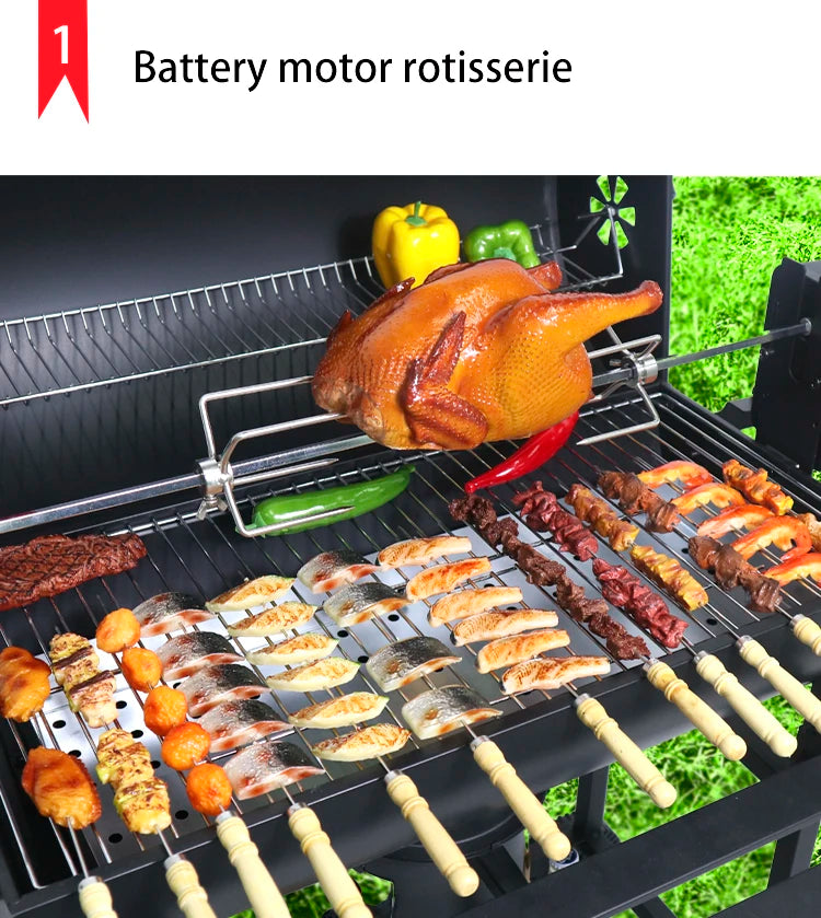 Outdoor Kitchen Barbeque Barbecue Large Heavy Duty Trolley Grill Barrel Charcoal Grill BBQ Smoker with Lid