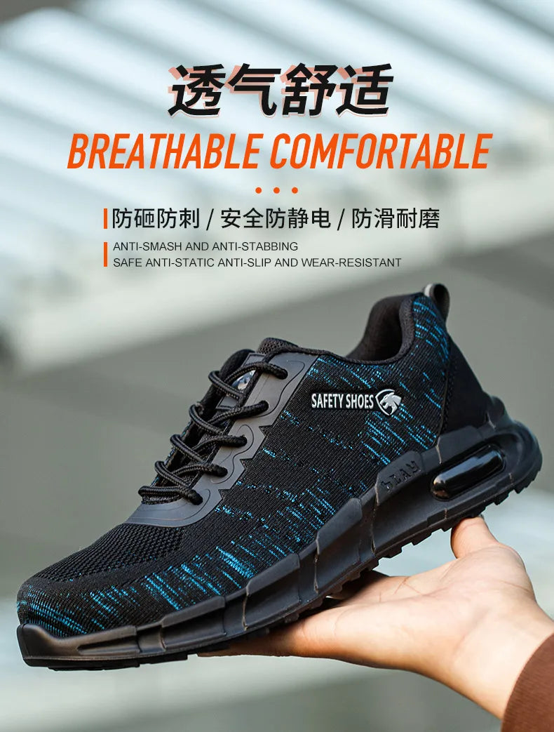 Security Anti-static Men Work Shoes Anti Puncture Anti Smashing Safety Shoes Air Cushion Indestructible Sneakers Breathable Mesh