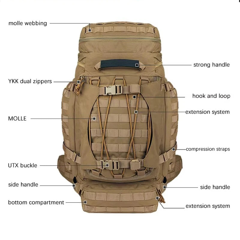 YAKEDA 90L Heavy Large Capacity Mountaineering Bag Waterproof Dustproof Breathable Adventure Outdoor Travel Tactical Backpack