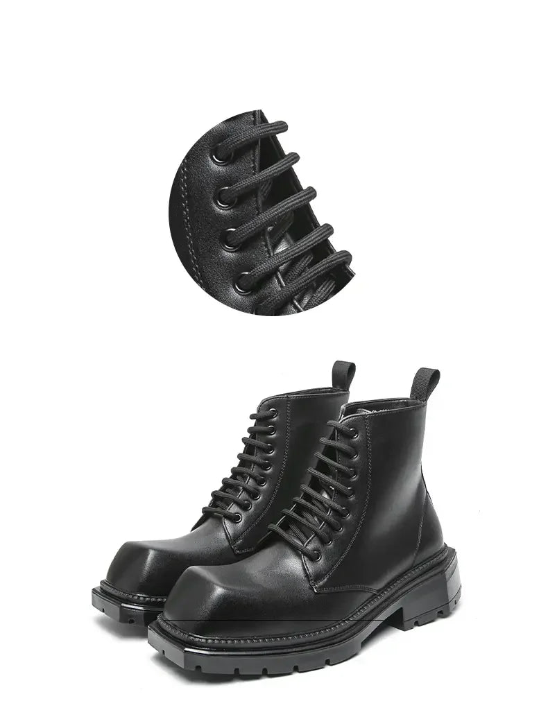 Large Men's Autumn High Top Casual British Motorcycle Shoes, Retro Trendy Brand Height Increasing Big Head Leather Boots