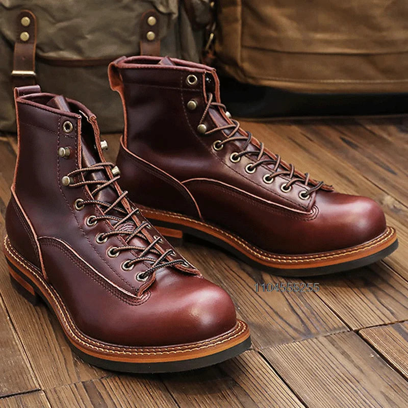 Motorcycle Boots Men Leather Shoes Vintage Cowhide Desert Boots Non-Slip Casual Motorcycle Shoes Retro Ankle Boots