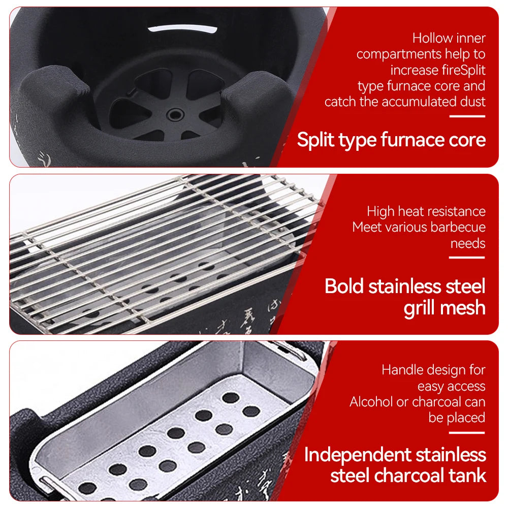 Portable Japanese BBQ Grill Korean Carbon Furnace Charcoal Grill Barbecue Stove Cooking Oven Household Outdoor Barbecue Tool