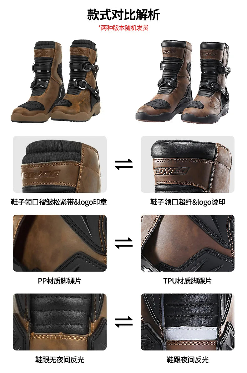 SCOYCO Motorcycle Riding Boots Motorcycle Tour Boots Waterporoof Rally Shoes Four Seasons Men Ankle TPU Protections EU 39-46