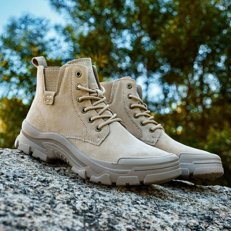 Non-slip Man Ankle Botas Non-Slip Outdoor Motorcycle Boots Versatile Leisure Snow Boots Street Style Mens Leather High Top Shoes