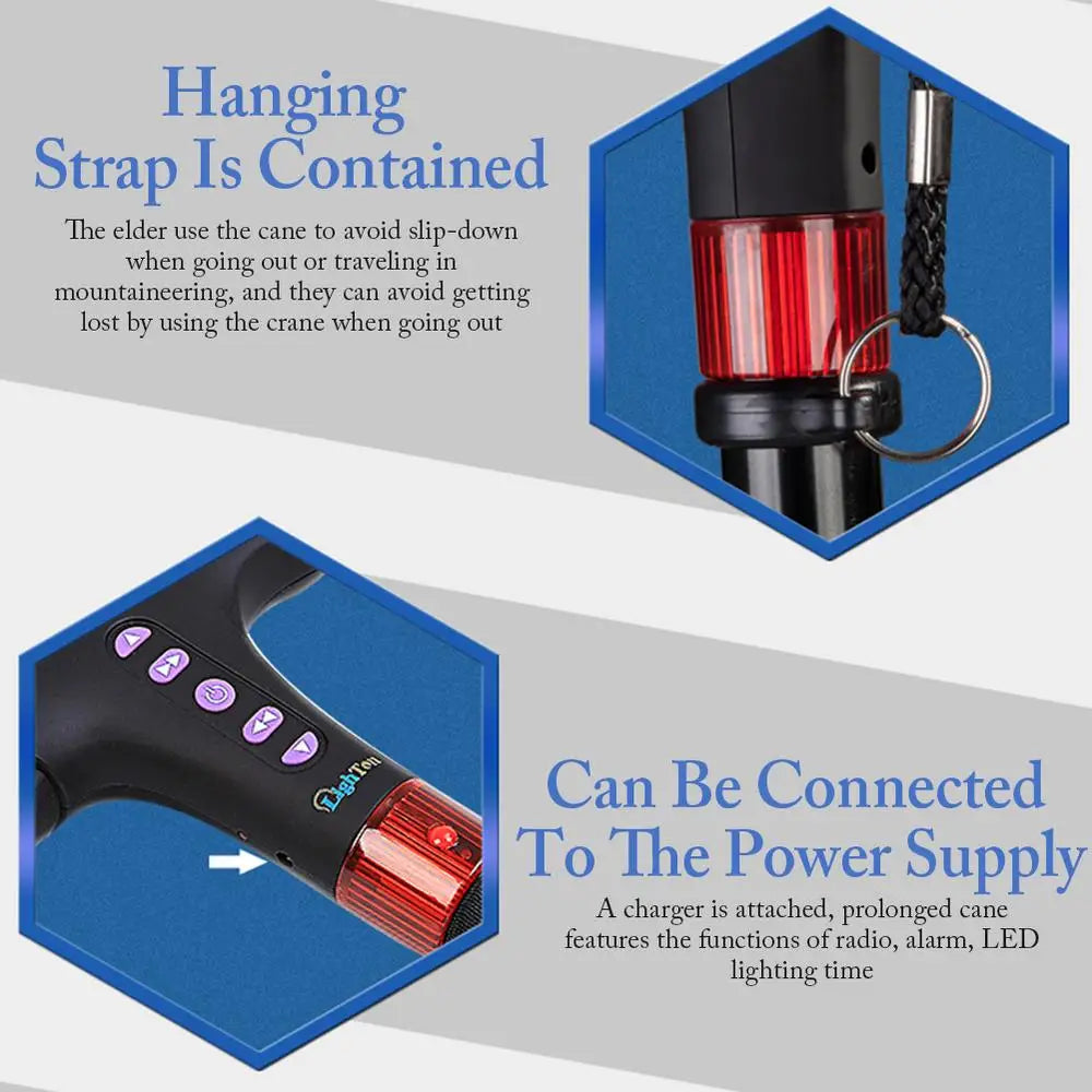 1pcs Telescopic Folding Cane With Alarm LED Walking Trusty Sticks cushionable Elder Crutches Elder Cane for outdoor travel