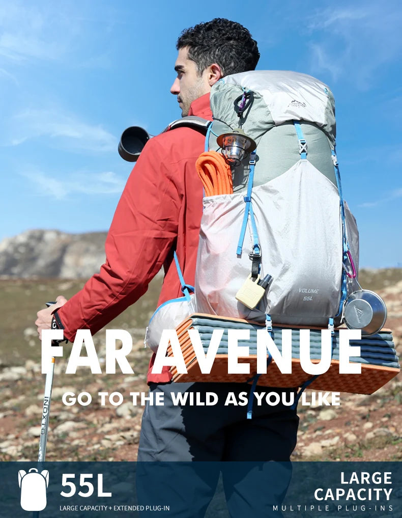 55L hiking backpack for men and women large capacity lightweight travel training fitness bag splashproof hiking multi-functional