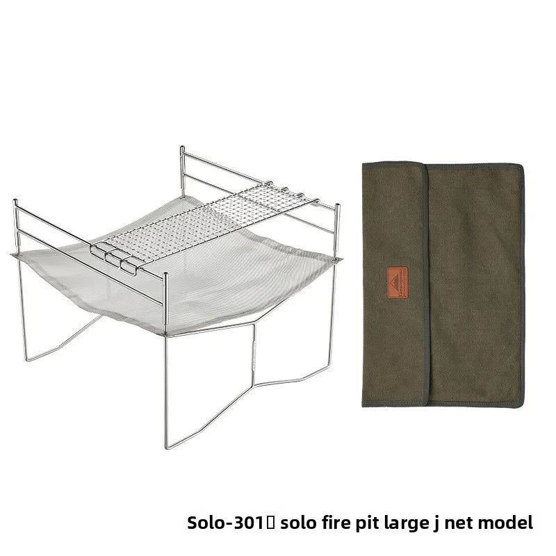 Outdoor Camping Heating Stove Campfire Stainless Steel Foldable Lightweight Grill with Grill Net Solo Fire Pit Wood Stove