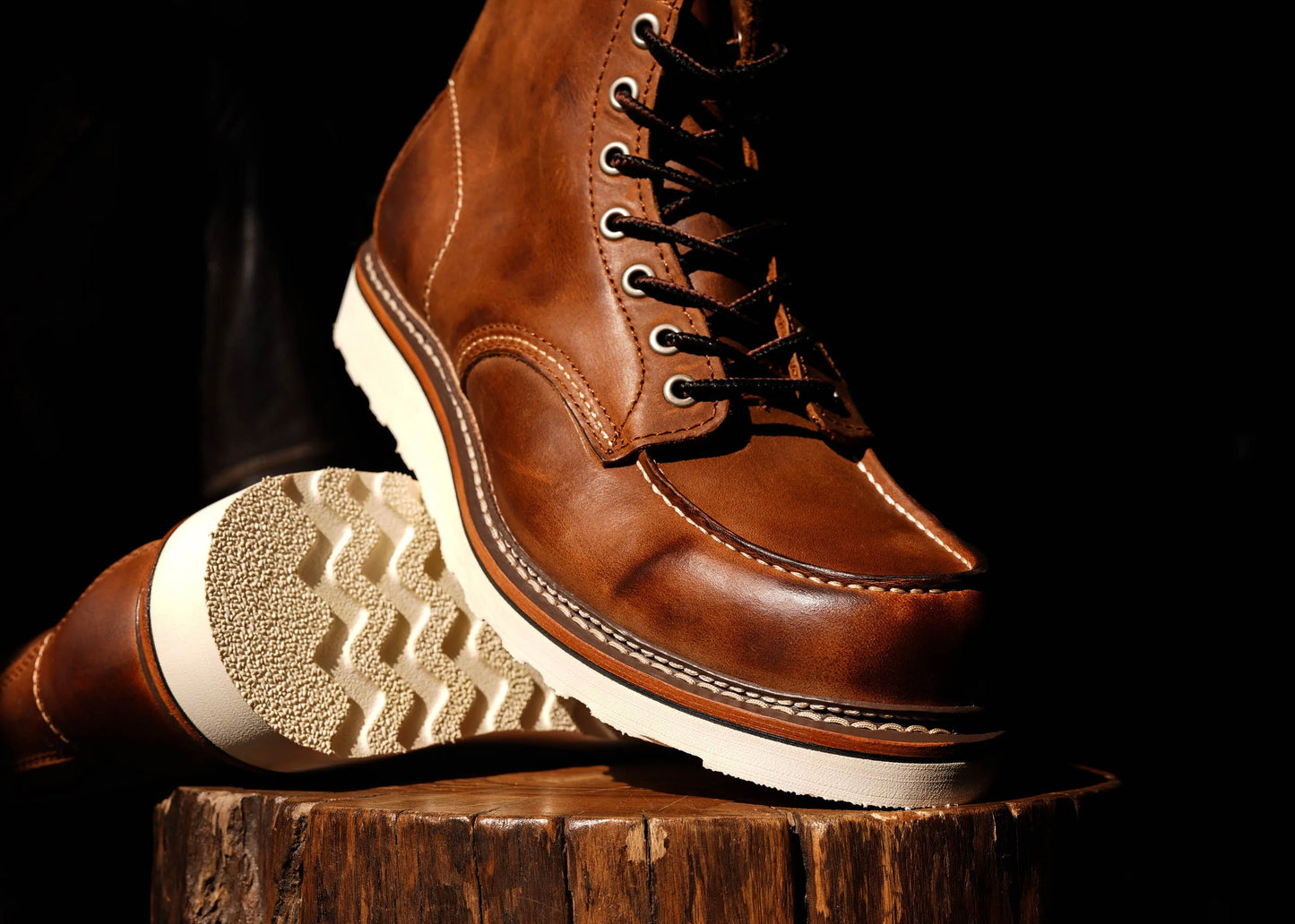 Durable Goodyear-Welted Stitchdown Rugged Style Work Boots Heritage Genuine Leather Moctoeboots Red For Men 1907 Shoes