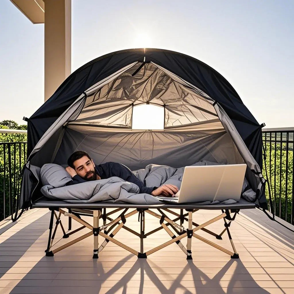 All-Season Camping Cot Tent 1-Person - Sturdy Cross-Braced Structure, for Fishing or Outdoor Activities,, Compact & Portable