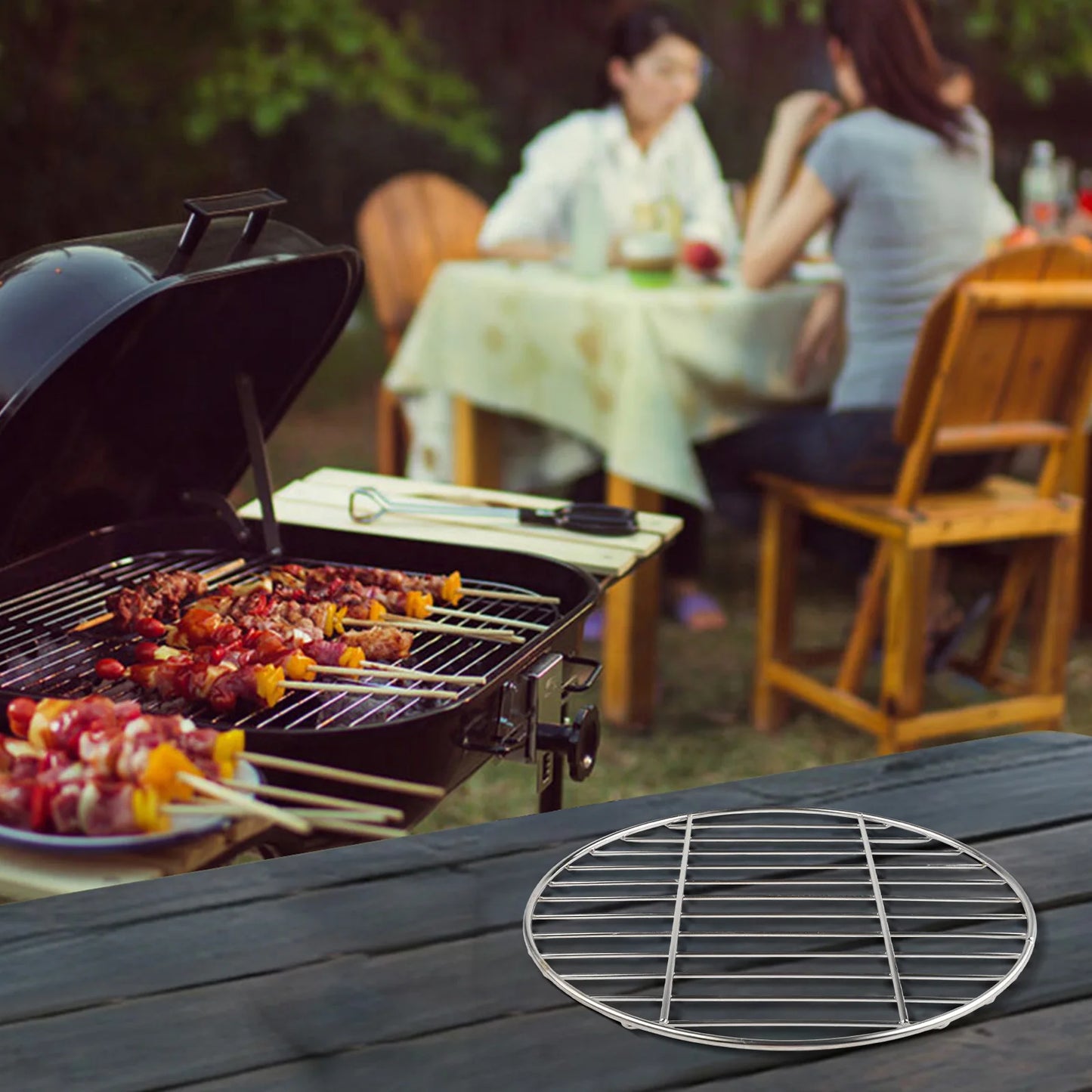 Stainless Steel Round Grid Net 30cm/35cm/40cm Barbecue Net Picnic Baking Tray BBQ Grid Grill For Outdoor Camping Supplies