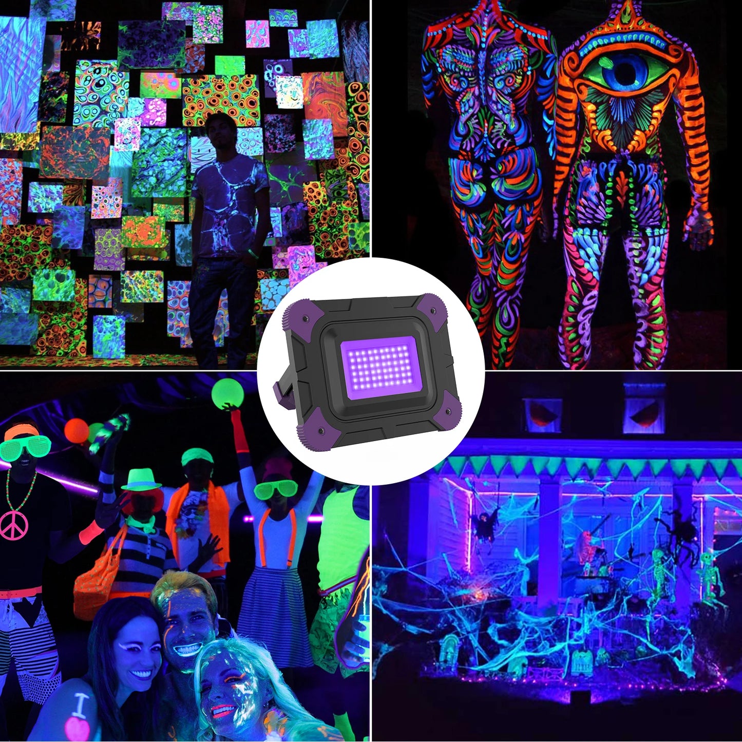 1/2 PCS LED UV Black Lights Work Light Stage Blacklight Ultraviolet Flood Effect Light for Halloween Xmas Dance DJ Disco Party