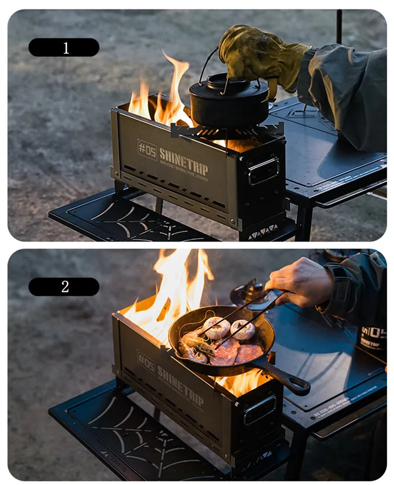 Outdoor Camping Second Burner Stove ShineTrip Thickened Stainless Steel Multifunctional Collapsible Portable IGT Half Unit Grill