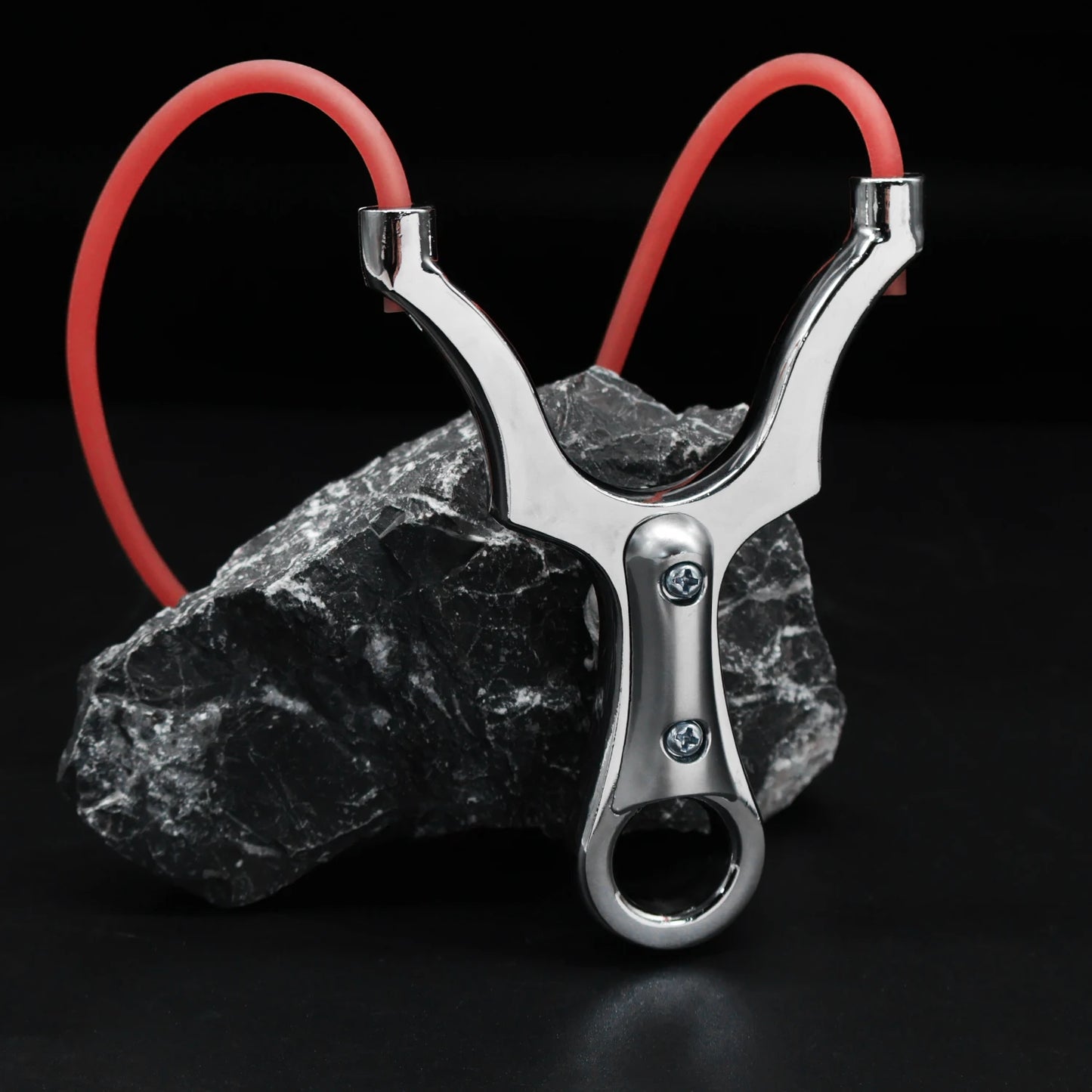 Silver Zinc Alloy Metal Slingshot High-quality Round Tube Rubber Band Elastic Launcher High-power Hunting Shooting Slingshot