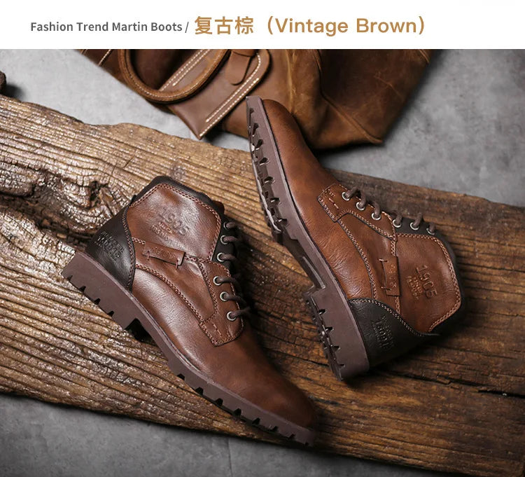 Vintage Men Boots 2024 New Autumn Winter Shoes High Quality Men's Leather Boots Side Zipper Men's Ankle Boots Large Size 39 48