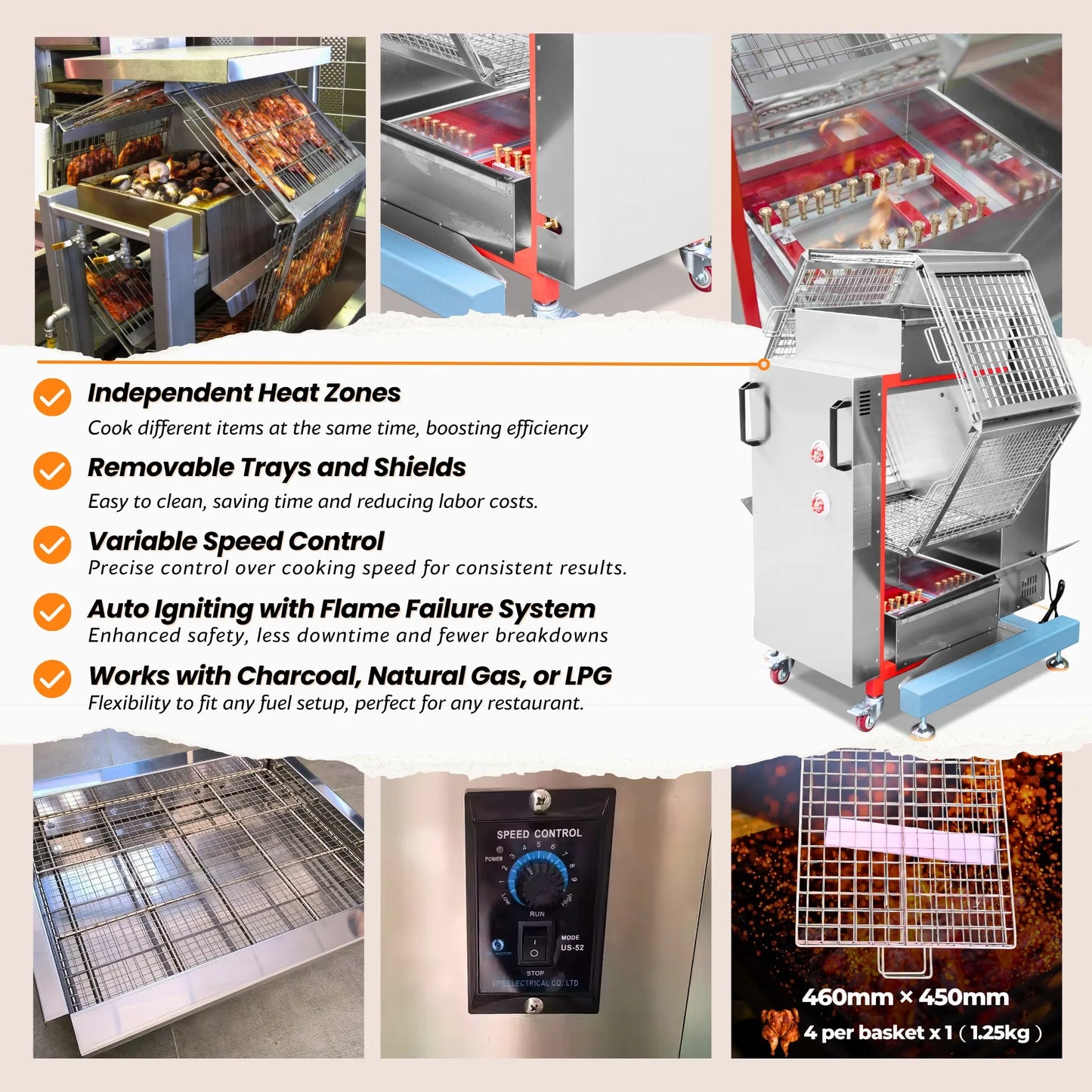 Hot Sale Barbecue Restaurant Charcoal Chicken Rotisserie Machine Truck 220V Flame Grill Broiler With Great Price