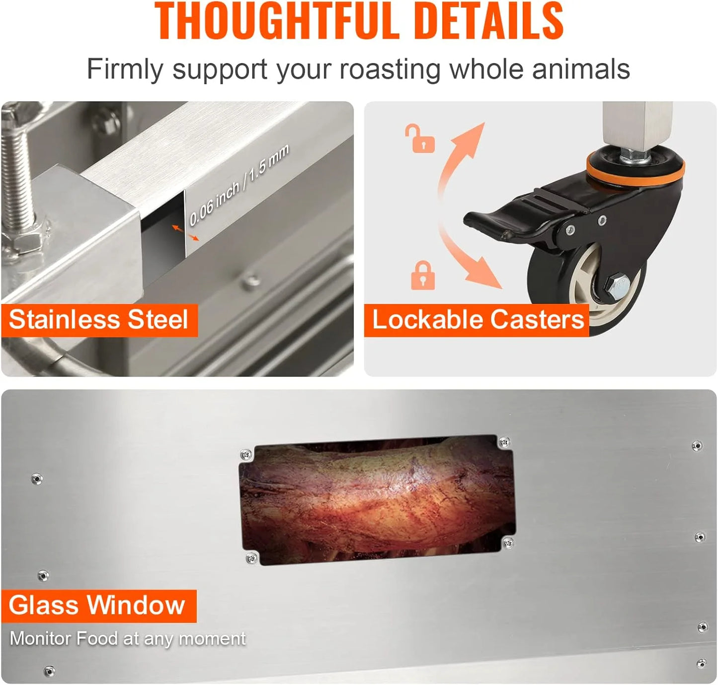 Electric Commercial Charcoal BBQ,Barbecue Grill Outdoor Stainless Steel Charcoal BBQ with Cover