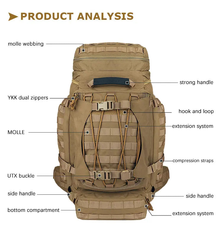 YAKEDA 90L Heavy Large Capacity Mountaineering Bag Waterproof Dustproof Breathable Adventure Outdoor Travel Tactical Backpack