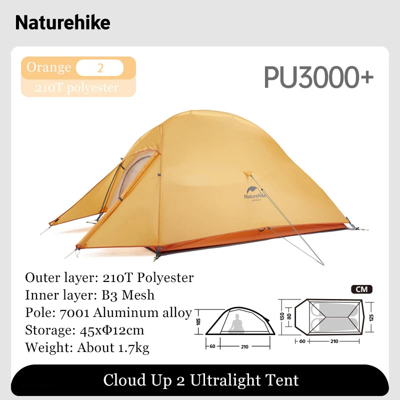 Naturehike Outdoor Upgrade Cloud Up 2 3 Person Tent 20D Nylon Silicone Double Layer Aluminum Pole Ultralight Camping Hiking Tent