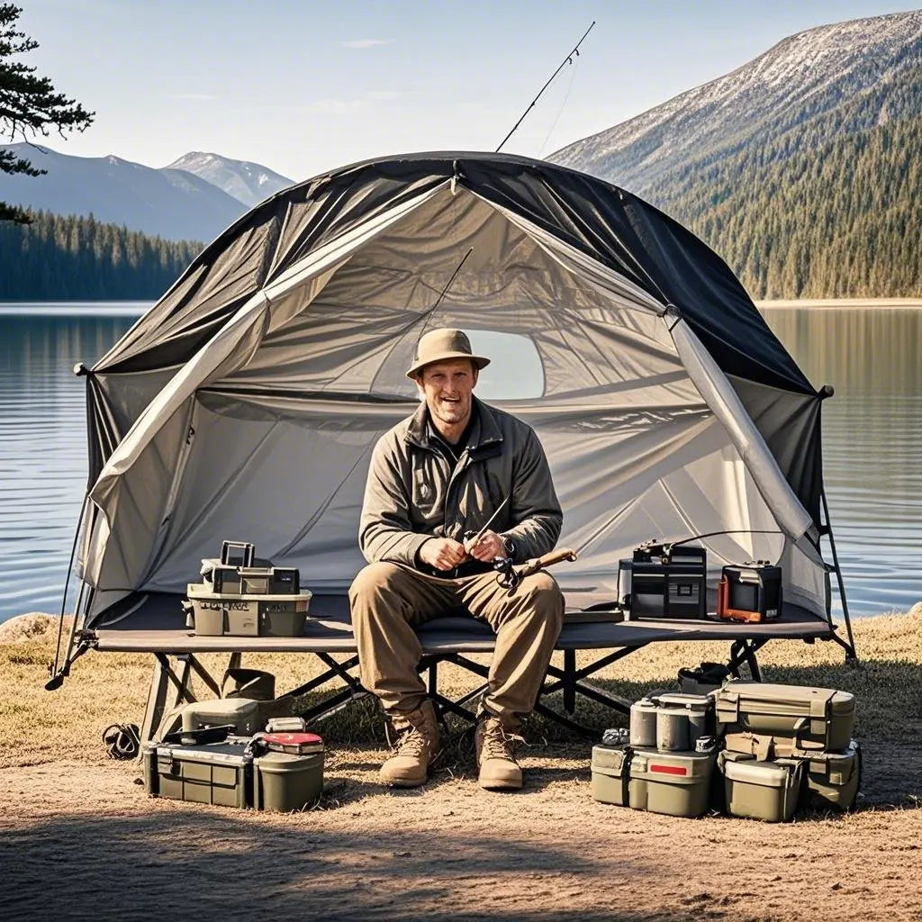 All-Season Camping Cot Tent 1-Person - Sturdy Cross-Braced Structure, for Fishing or Outdoor Activities,, Compact & Portable