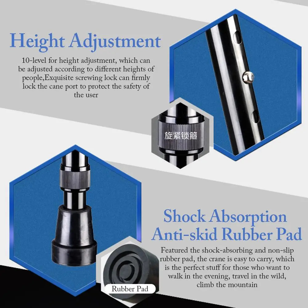 CollapsibleTelescopic Cane Cushionable Handle Elder Cane LED With Alarm Walking Trusty Sticks Crutches For Disabled And Elderly