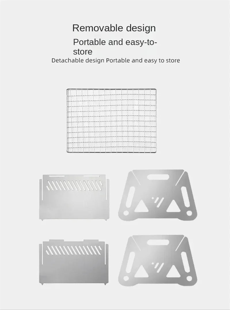 Portable Folding Barbecue Grill Heating Stoves Multifunction Camping BBQ Grill Rack Net Firewood Stove Stainless steel BBQ Grill