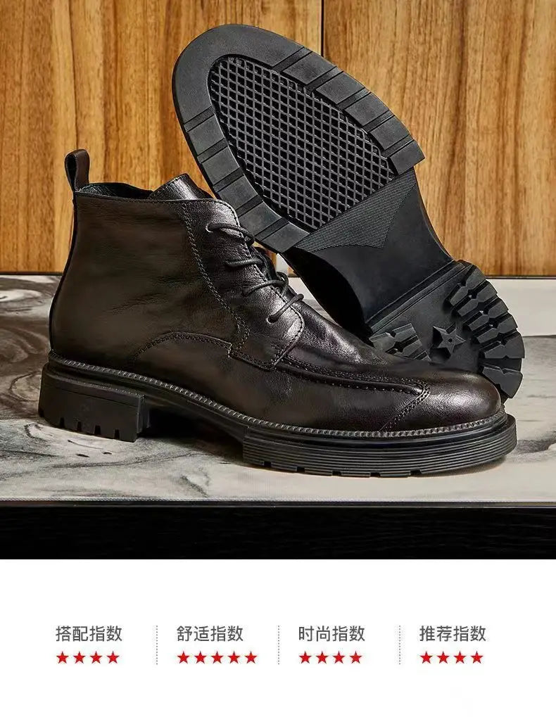 Motorcycle Riding Boots Genuine Leather British Leather Boots High Top Shoes Handmade Retro Men Leather Work Boot