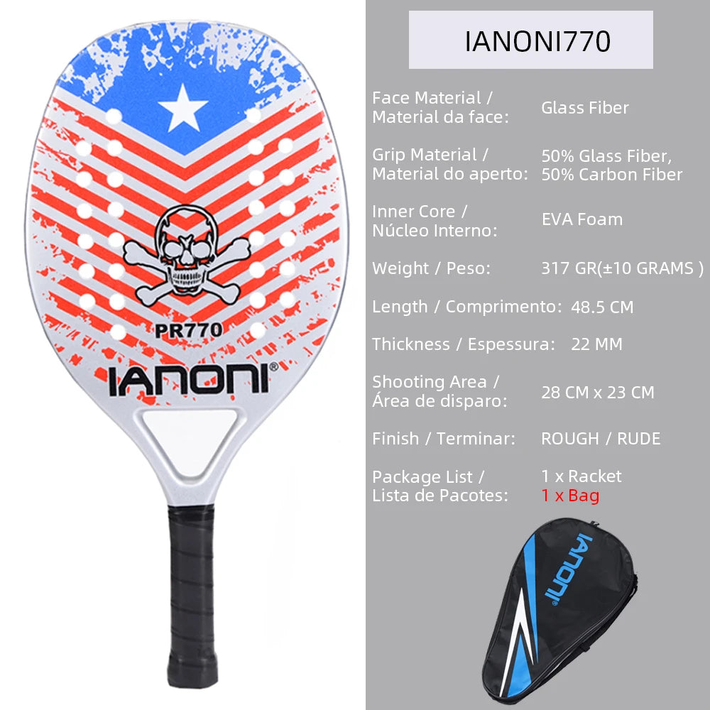 High Quality 3K Carbon and Glass Fiber Beach Tennis Racket Soft Face Tennis Racquet with Protective Cover Ball