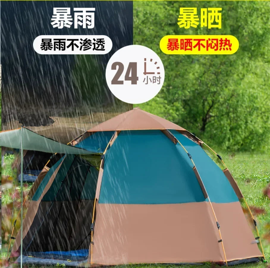 Fully Automatic Double Dec ker Hexagonal Tent for 3-4 People Camp ing Rain Proof Camping, Quick Opening Beach