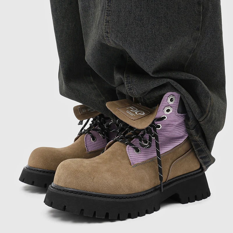 High quality Luxury Leather Boots Man Yellow High top Shoes Winter Men's Ankle Boots Street Motorcycle Shoes botas para hombre