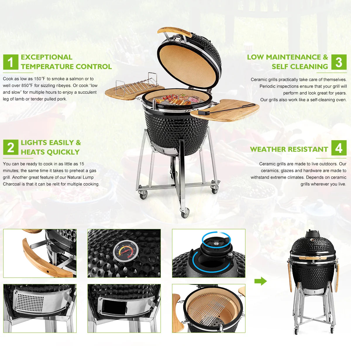 Auplex Wholesale Barbeque Asador Portable Charcoal 21-Inch Kamado Ceramic Grills BBQ