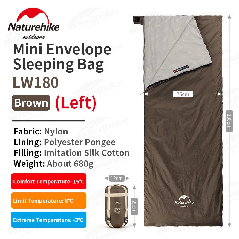 Naturehike LW180 Sleeping Bag Ultralight Summer Cotton Quilt Outdoor Camping Hiking for Single Splicing Envelope Sleeping Bag