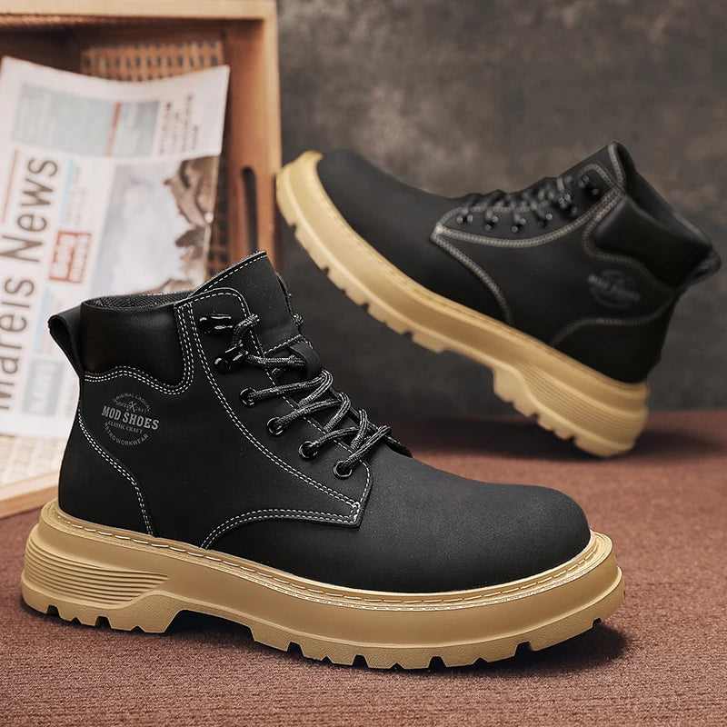 New Arrival Mens Ankle Boots Fashion Comfortable Motorcycle Boots Leisure Walk Male Basic Boots Outdoor High Top Shoes Sneakers