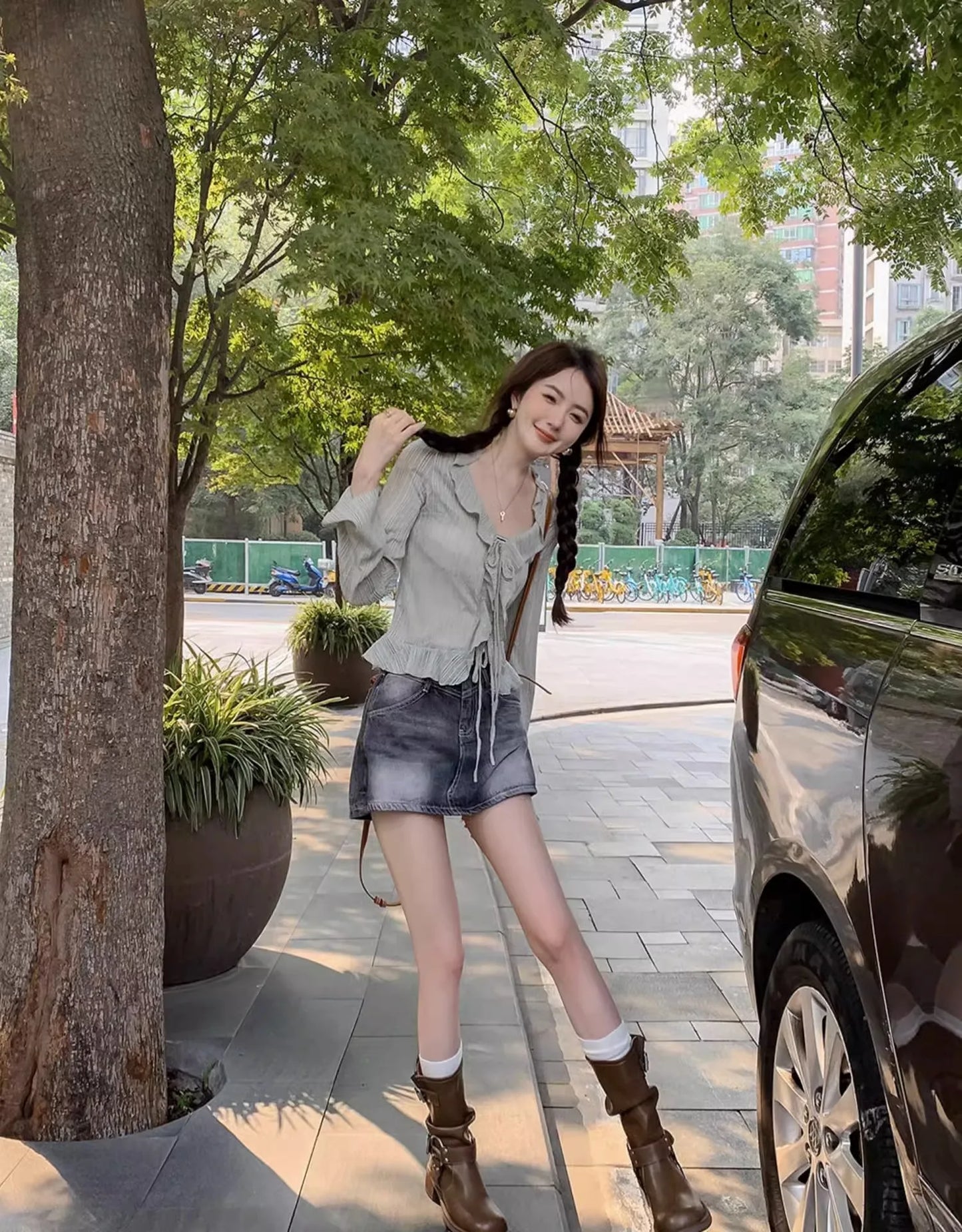 Fashion Buckle Motorcycle Boots Women Round Toe Med Heels Ankle Boots Woman 2024 Pu Leather Square Heel Autumn Platform Shoes