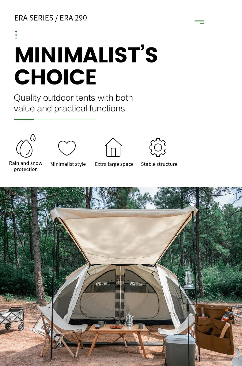 MOBI GARDEN Era290 Outdoor Family Pyramid Camping Tent 5-8 Person Large Space Lobby Sun Shelter Thickened Cotton Portable Tent