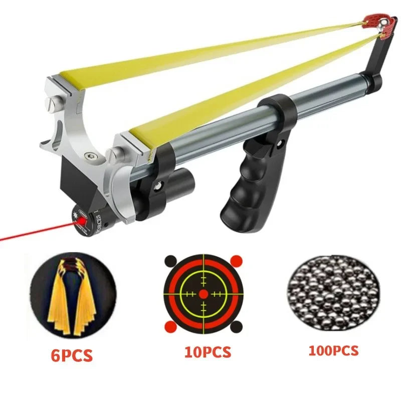 Straight Rod High Precision Telescopic High Power Red Laser Flat Rubber Band Stainless Steel Outdoor Hunting Catapult Slingshot