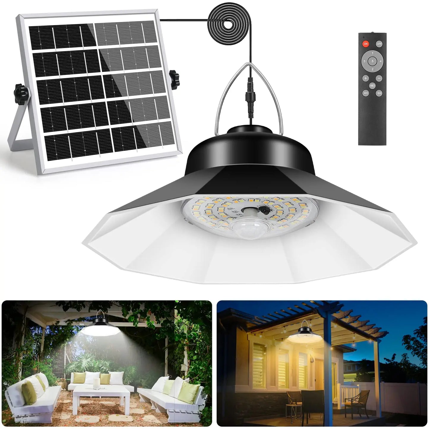 Solar Pendant Lights with Sensor Shed Lamp Indoor Remote Daytime Available for Barn Garage Solar Powered Outdoor Light