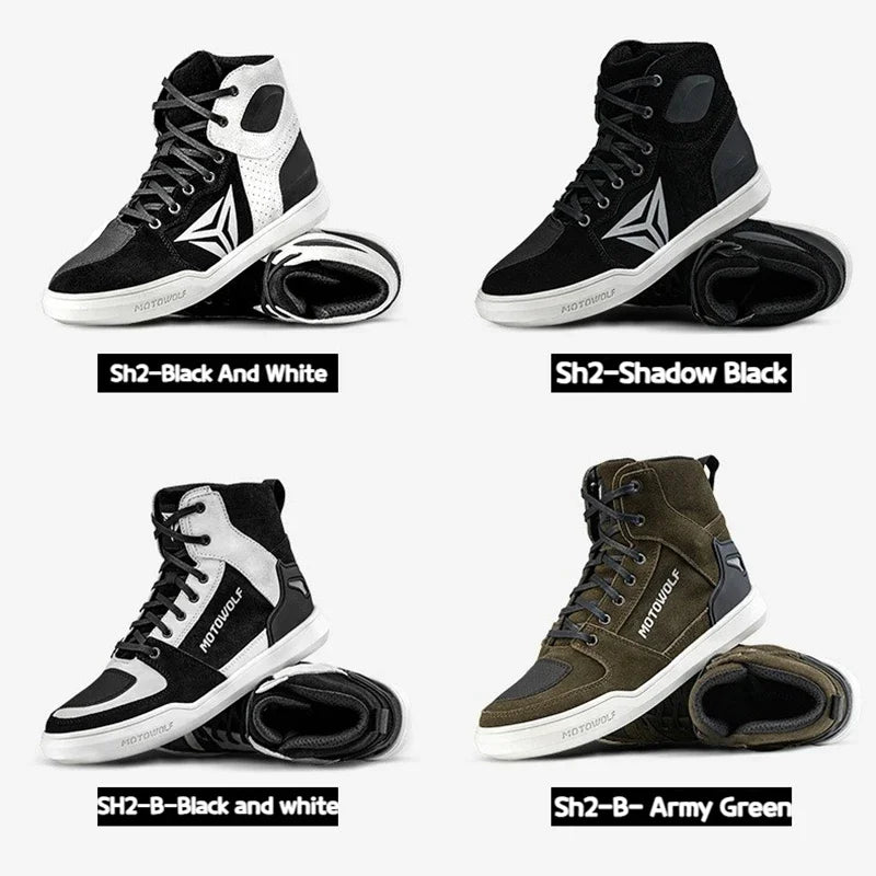 MOTOWOLF Motorcycle Boots Summer Breathable Leather Ventilated Riding Shoes Retro Anti-Slip Off-road Biker Shoes for Men Women